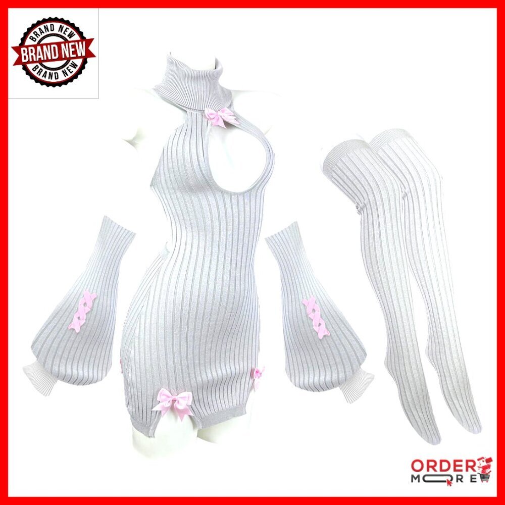 Hollow Out Sweater Mini Dress Cosplay Costume Sexy Lingerie